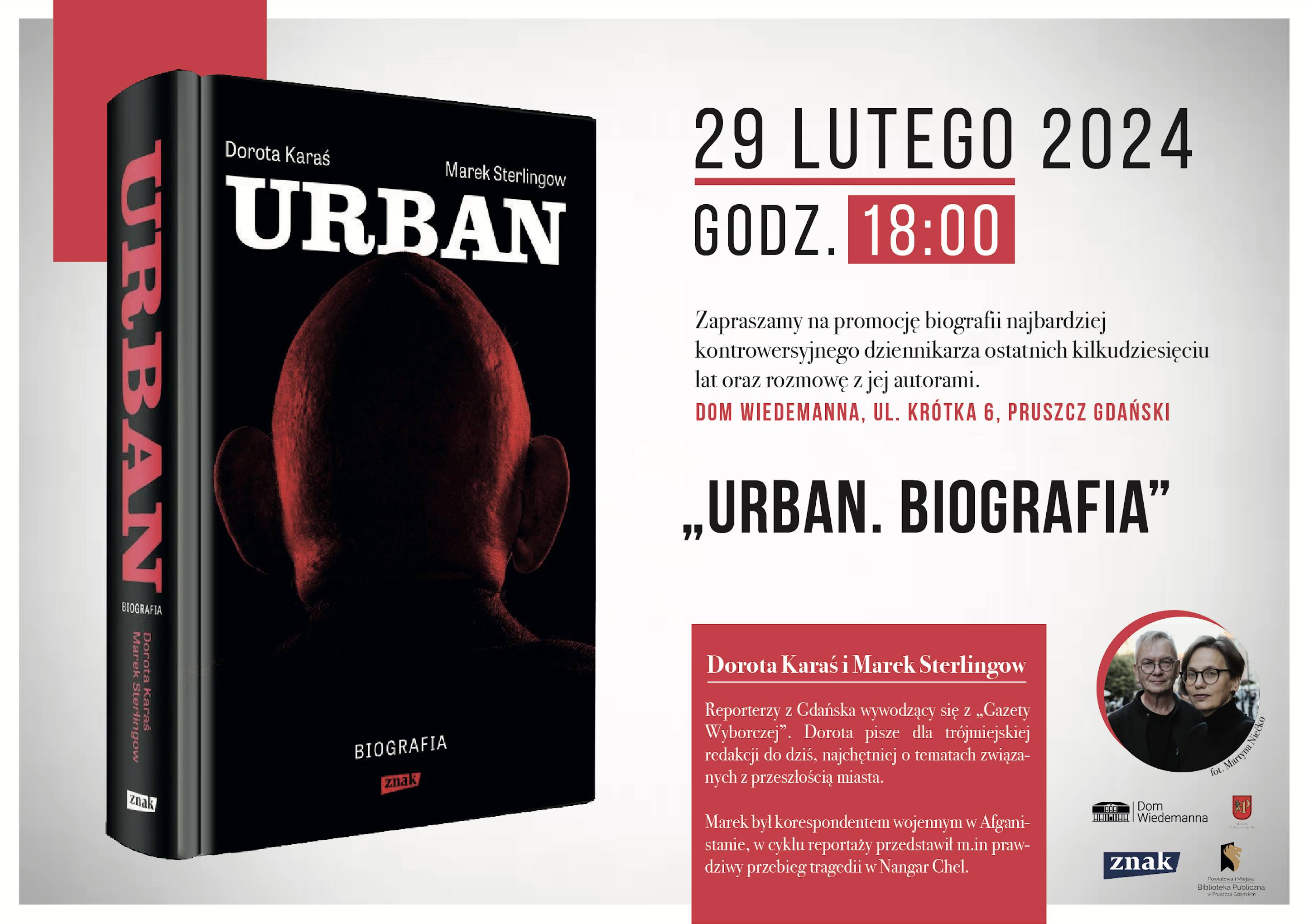 Plakat przestawiający okładkę książki "Urban. Biografia" autorstwa Doroty Karaś i Marka Sterlingowa